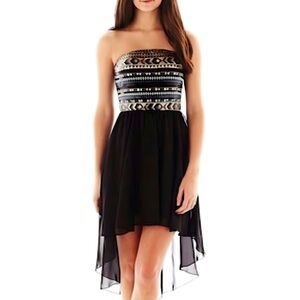 Charlotte Russe Black Gold Sequin Strapless High Low Dress Size Medium